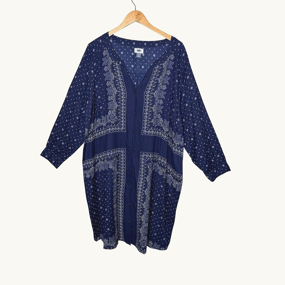 Old Navy Bandana Print Split Neck Button Front Tunic Dress Plus Size 22 Boho XL